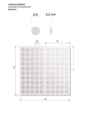 Cabinet door Bumpers/ Soft Adhesive Bumpers - 8 x 3/32 in (2.2 mm) 100 pcs in a sheet