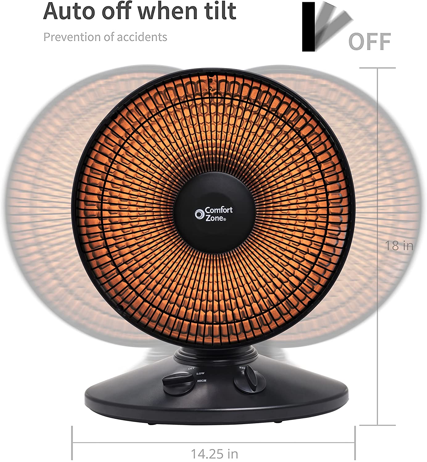 Comfort Zone CZ998 Oscillating, Electric Wire Element Dish Heater PARABOLIC Radiant, Black
