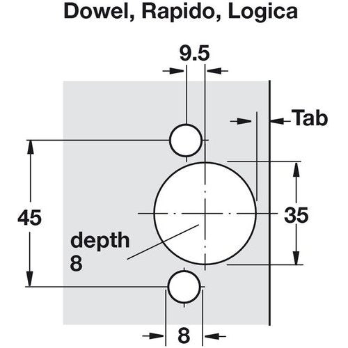 Hinge / Push to open Hinge / Salice/Dowel insert/ Full Overlay